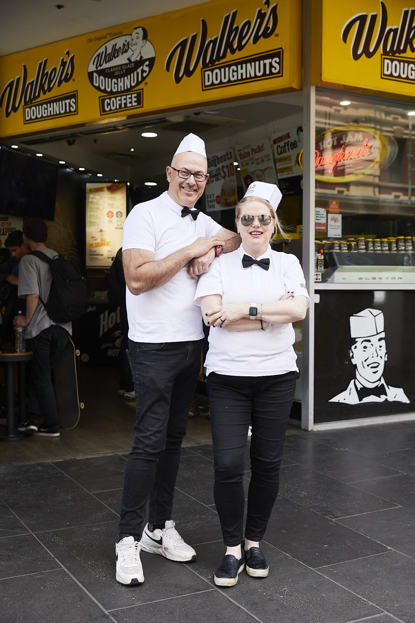 Rose and Jim outside Walker's Doughnuts